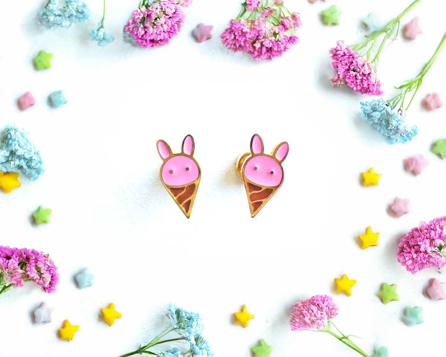 BUNNY ICE CREAM STUD EARRINGS